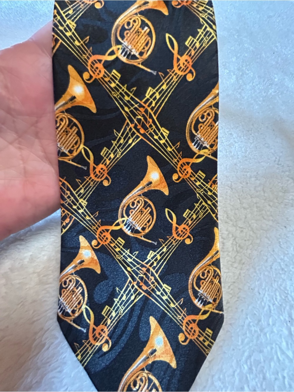 🎁3 for $30 - Black Tie with Gold French Horns and Sheet Music